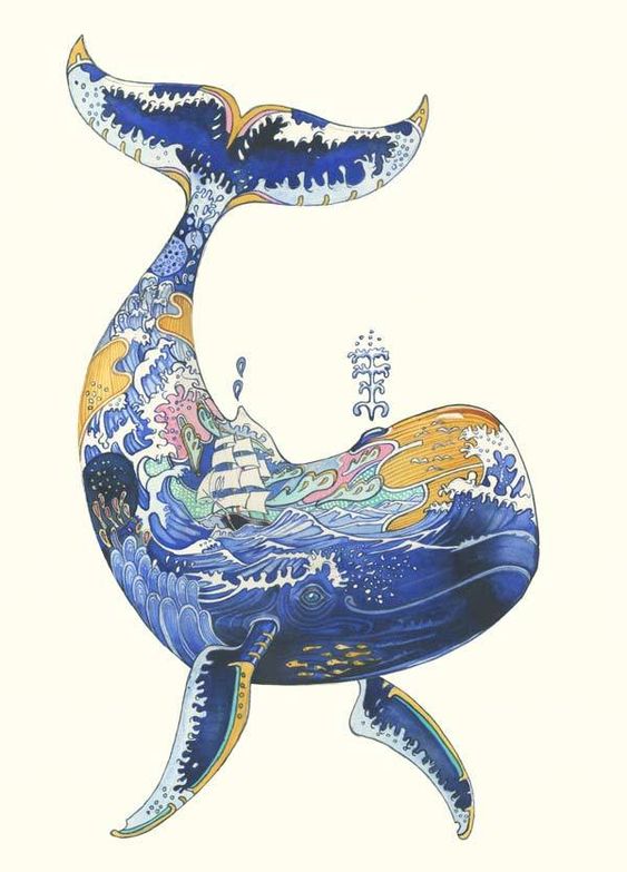鲸鱼的水彩插图通过daniel mackie.高质量330gsm卡印刷.