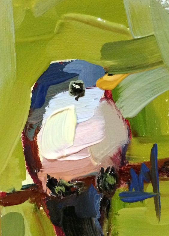 yellow billed cuckoo原创鸟油画angela moulton aceo art