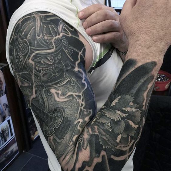 60个武士头盔纹身设计男士   日本水墨创意 60个武士头盔纹身设计男士